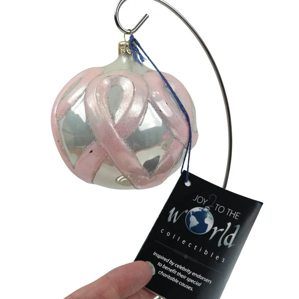 Vtg 2001 Komozja Poland Joy To The World Glass Breast Cancer Ornament Kurt Adler